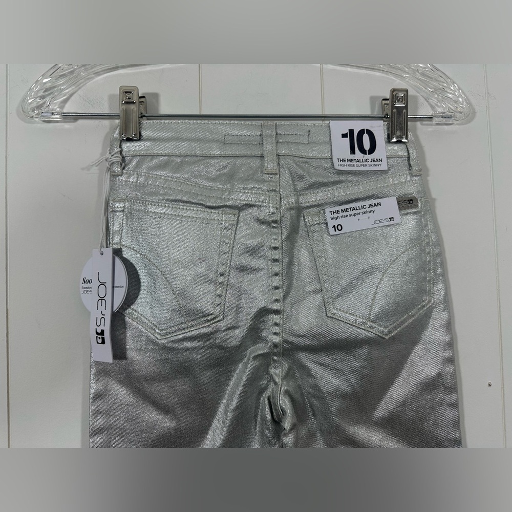 NWT Joe's The Metallic Super Skinny Jean Girls Sz 10 Silver Zip Fly High Rise - Picture 4 of 8
